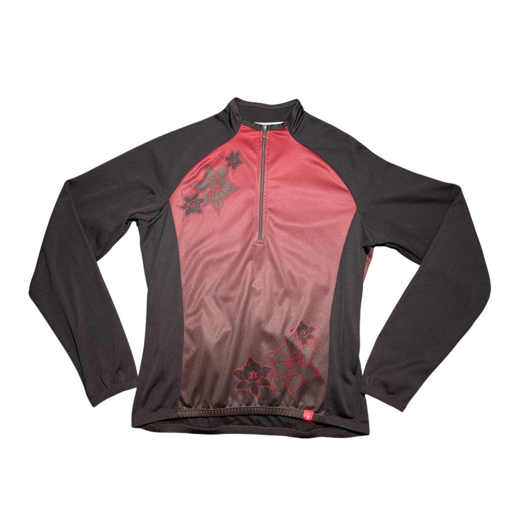 Sugoi Women's Size Large Long Sleeve Jersey 1/4 Zip Black Red Floral Ombre L